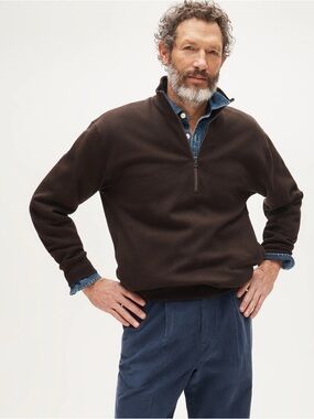 Woolrich Olive Brown Waffle Knit Half-Zip Sweater